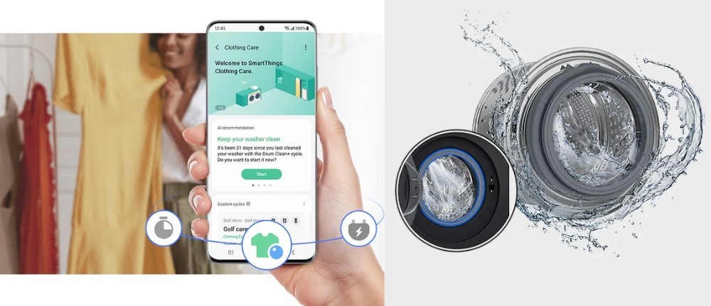 Cách dùng tính năng AI Control và SmartThings hiệu quả trên máy giặt Samsung cửa ngang WW10DB7U34GWSV