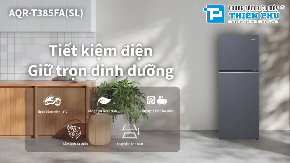 Tủ Lạnh Aqua Inverter 318 Lít AQR-T385FA(SL)