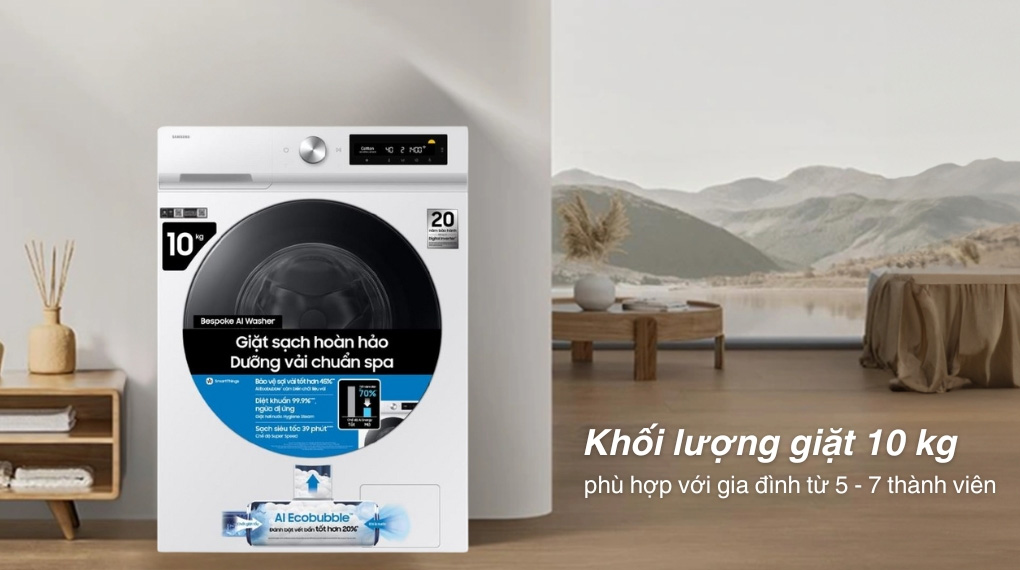 Mẹo sử dụng chế độ AI Energy trên máy giặt Samsung cửa ngang 10kg WW10DB7U34GWSV giúp giảm hóa đơn tiền điện