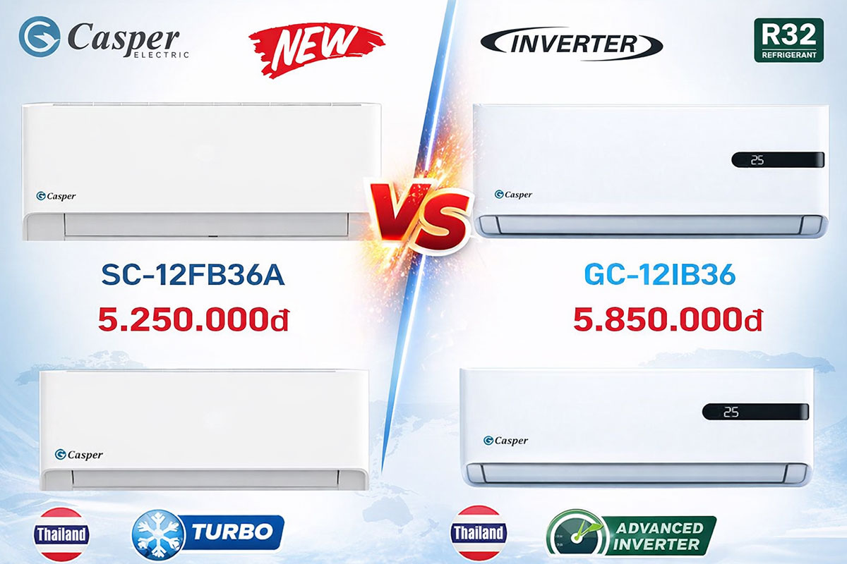 Cùng tầm giá 5 triệu, nên mua điều hòa Casper SC-12FB36A hay GC-12IB36?