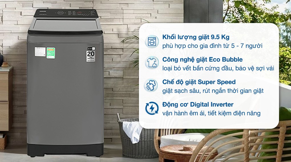 Thiết kế và dung tích của máy giặt Samsung 9,5kg WA95CG4545BDSV có phù hợp gia đình ít người? 