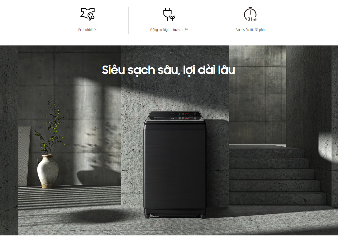 Máy giặt Samsung 17kg WA17CG6886BVSV – Dung tích lớn, tiết kiệm điện nước cho gia đình đông người