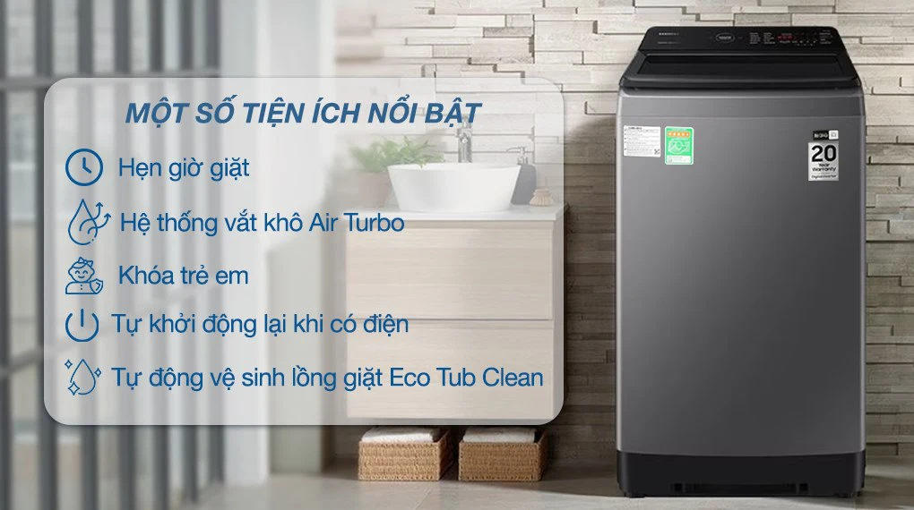 Làm sạch mạnh mẽ và vận hành êm ái cho gia đình đông người với máy giặt Samsung cửa trên 9,5kg WA95CG4545BDSV
