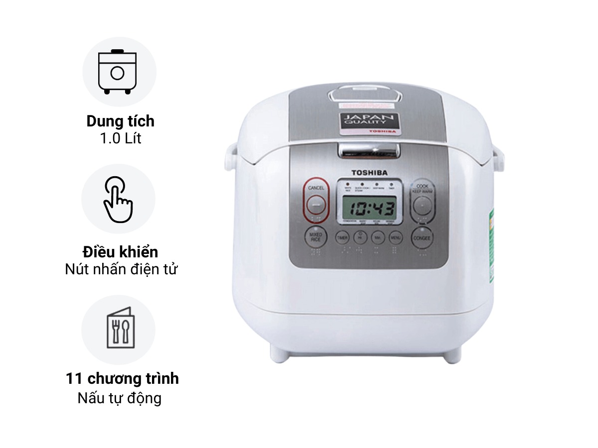 Nồi cơm điện tử Toshiba RC-10NMFVN(WT) công nghệ nấu thông minh, cơm dẻo ngon