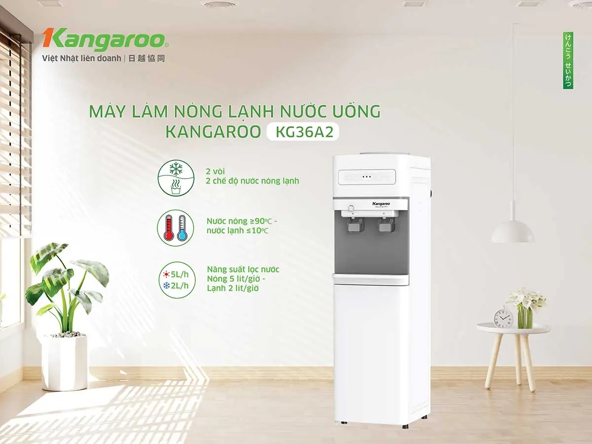 Cây nước nóng lạnh Kangaroo KG36A2 công nghệ làm nóng lạnh nhanh, an toàn khi sử dụng
