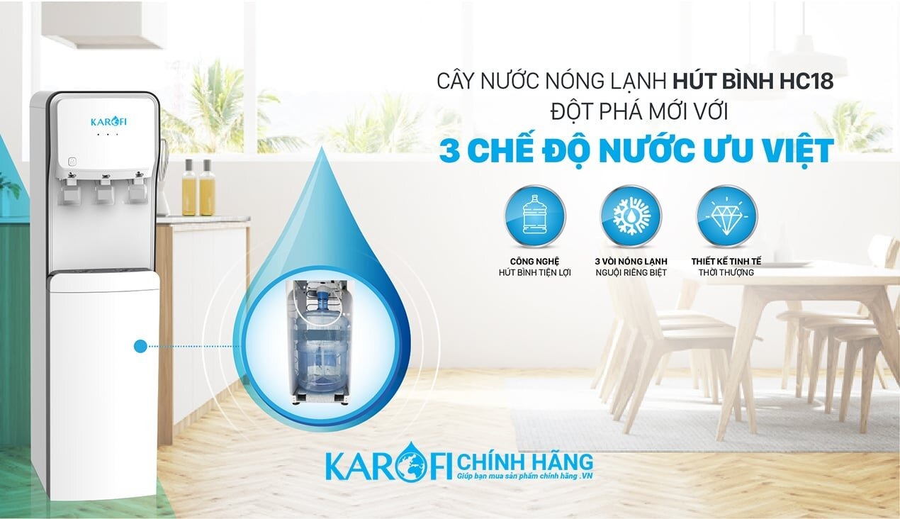 Cây nước nóng lạnh Karofi HC18 đầu tư nhỏ, tiện ích lớn cho cả nhà
