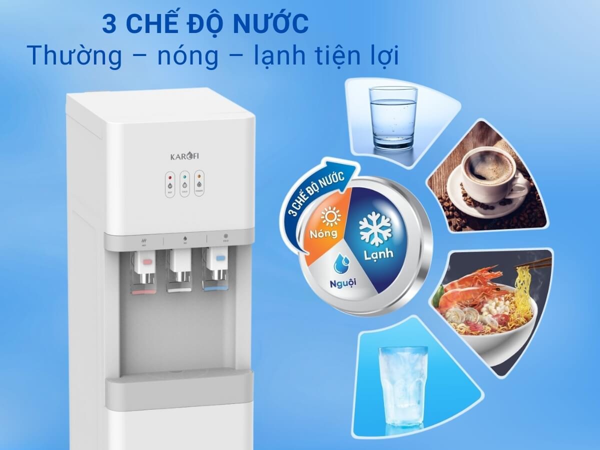 Cây nước nóng lạnh nguội Karofi HCV209 thiết kế thông minh, vận hành bền bỉ