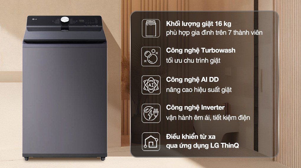 Cách chọn chương trình giặt phù hợp trên máy giặt LG cửa trên T2516DX5G cho từng loại quần áo