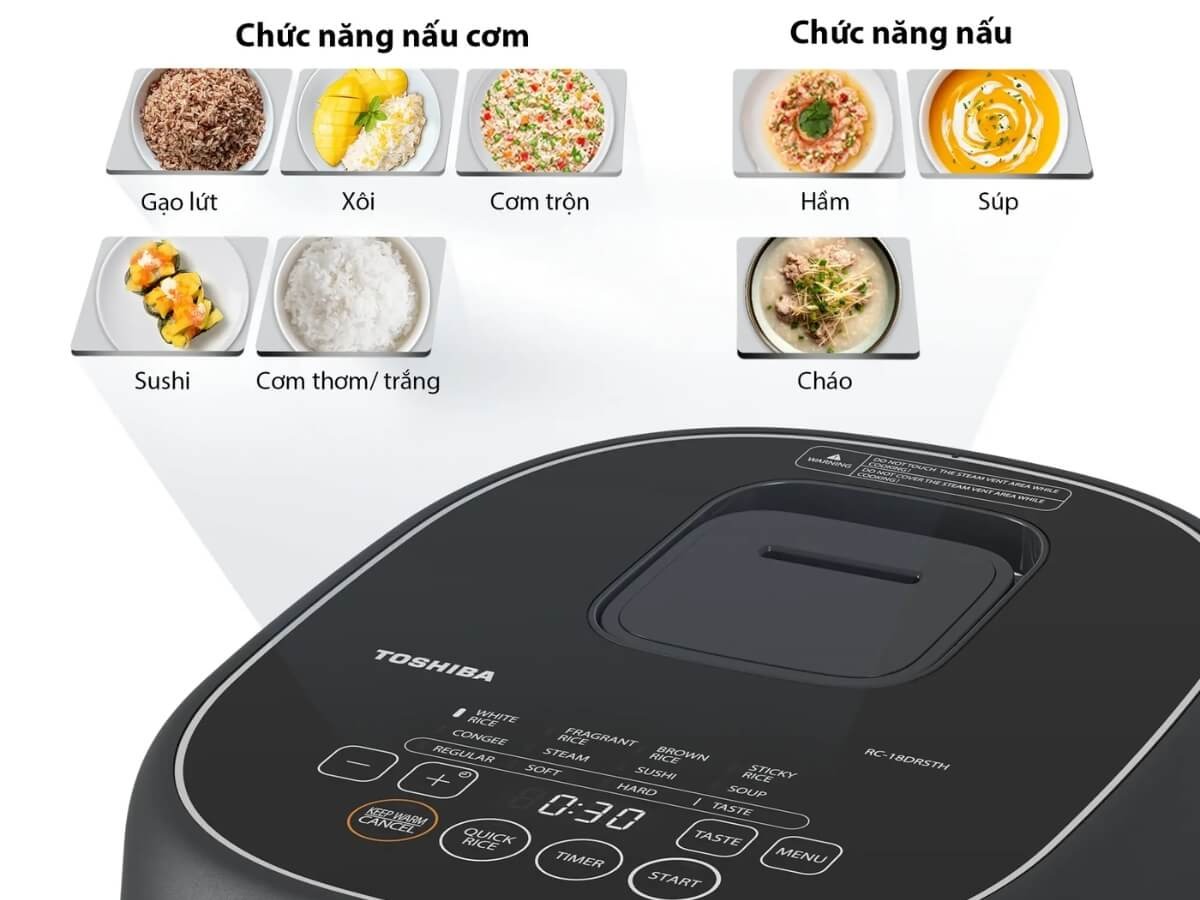 Nồi cơm điện tử Toshiba RC-18DR4TVN(H) đáp ứng trọn vẹn nhu cầu gia đình 4-6 người