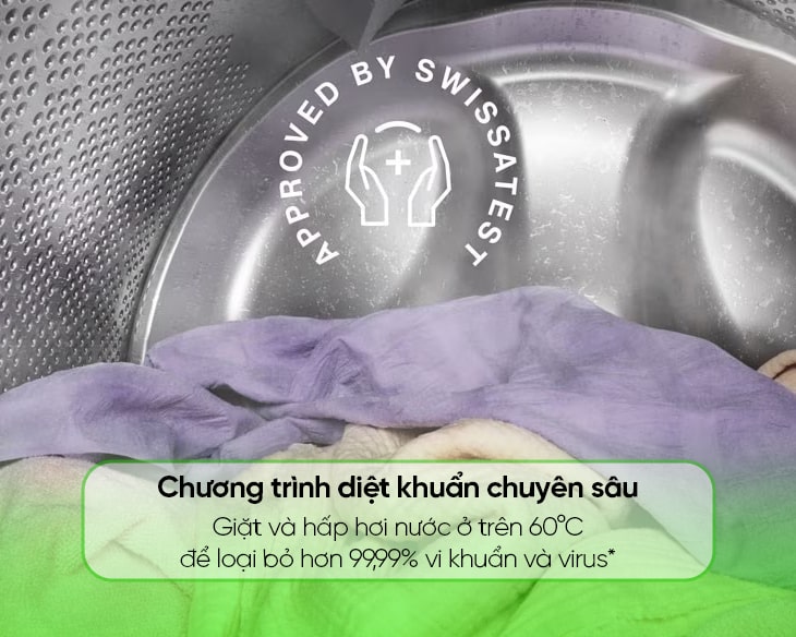 Chương trình diệt khuẩn Swissatest trên máy giặt Electrolux cửa trước EWF1143R7SC có đáng tin cậy không?