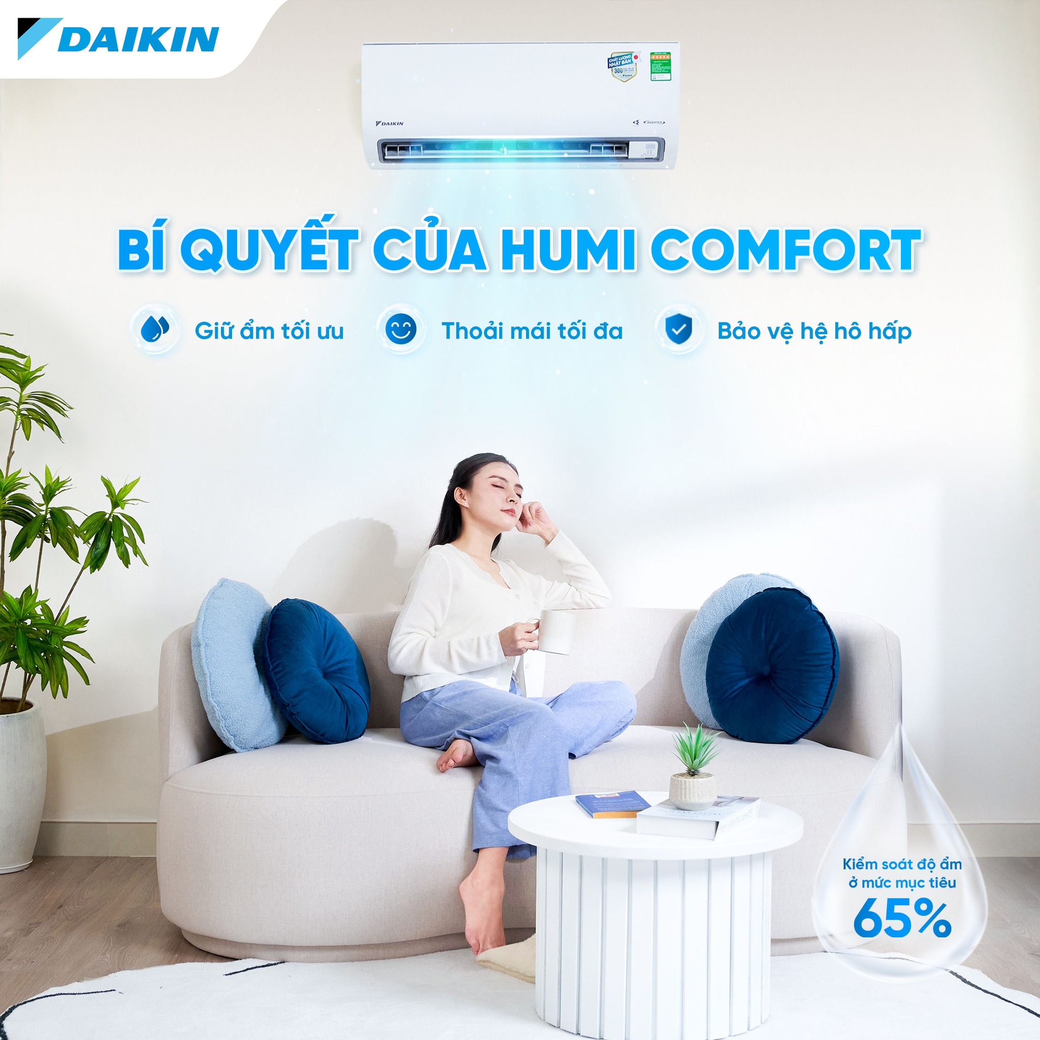 Điều hòa Daikin FTKF60ZVMV, giải pháp kiểm soát độ ẩm lý tưởng 65% với Humi Comfort