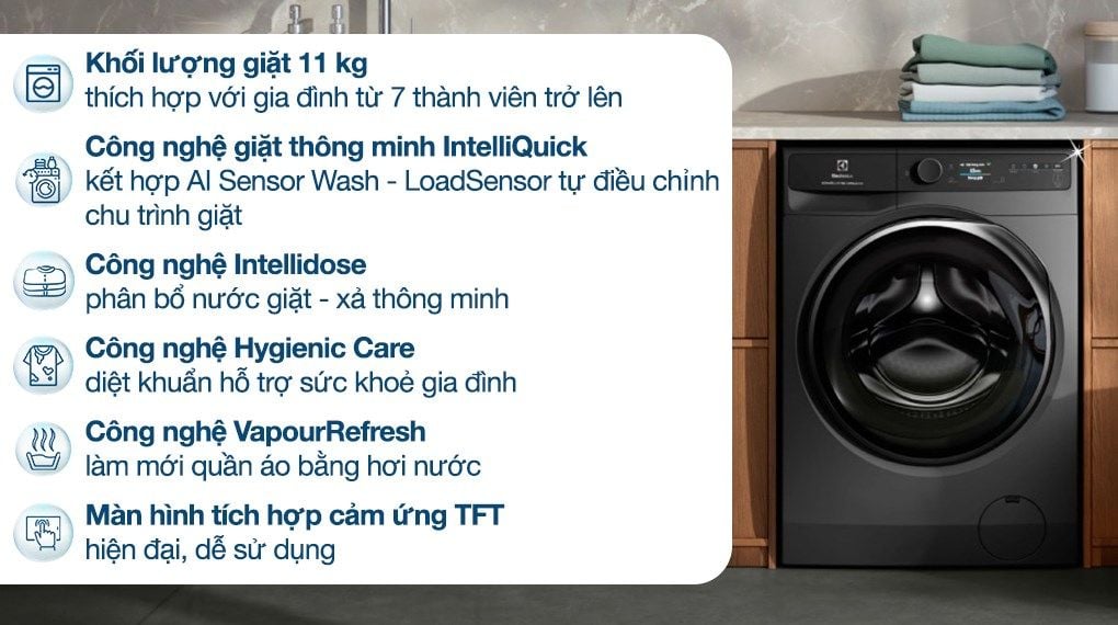 Thiết kế hiện đại của máy giặt Electrolux cửa trước EWF1142R9SC