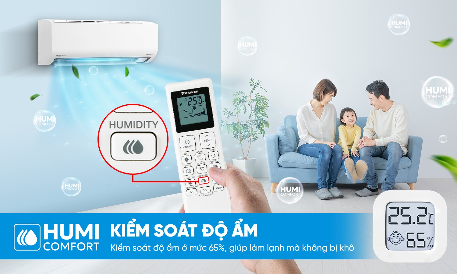 Ngủ ngon không lo khô da, viêm họng nhờ công nghệ Humi Comfort trên điều hòa Daikin FTKF25ZVMV