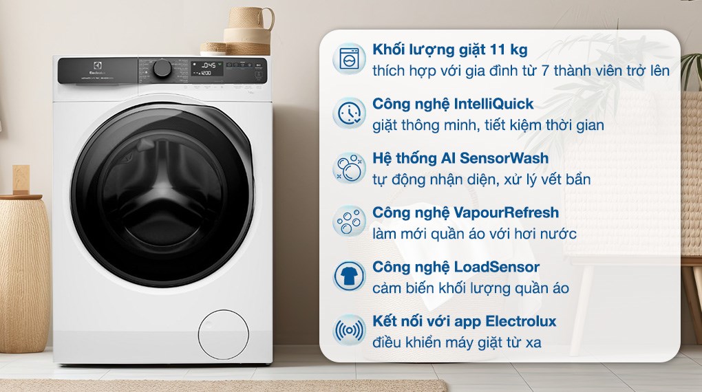 Máy giặt Electrolux 11kg EWF1143R7WC có gì nổi bật? Khám phá công nghệ VapourRefresh, DelicatesPlus 