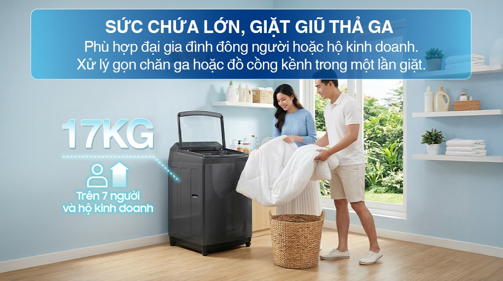Máy giặt Samsung lồng đứng WA40F17E7CSV khối lượng giặt khủng mà siêu tiết kiệm điện