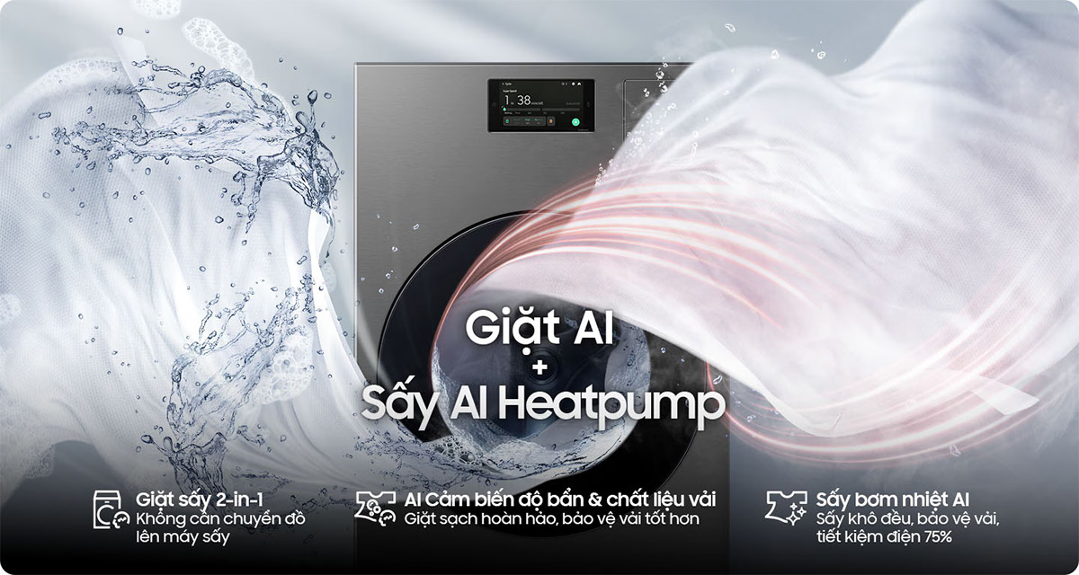 Máy giặt sấy Samsung 25kg sấy 15kg WD25DB8995BZSV giá cao nhưng "đáng từng đồng"