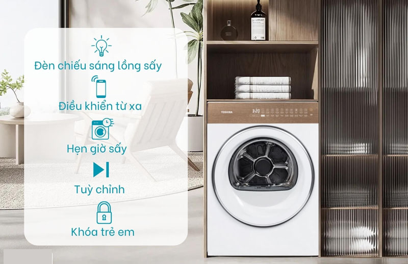 Máy sấy quần áo Toshiba Inverter 8Kg TD-T37BS90HWV(WT) có những tính năng công nghệ nào nổi bật?