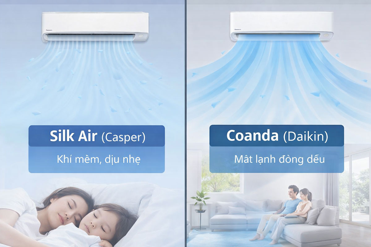 Luồng gió Silk Air của điều hòa Casper hay Coanda của điều hòa Daikin dễ chịu hơn?
