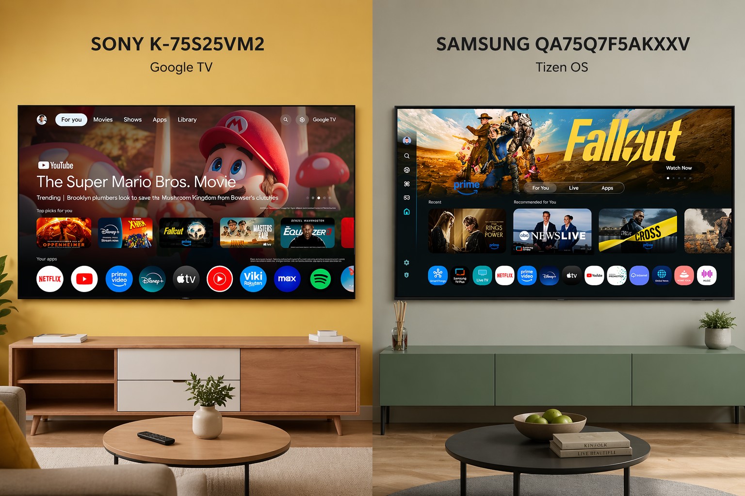 So sánh tivi Sony K-75S25VM2 và Samsung QA75Q7F5AKXXV, nên mua tivi 75 inch nào?