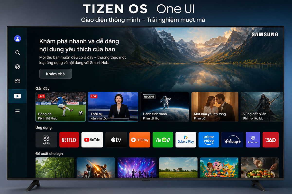 Trải nghiệm sử dụng hệ điều hành Tizen OS trên tivi Samsung 65 inch 4K UA65U8000FKXXV