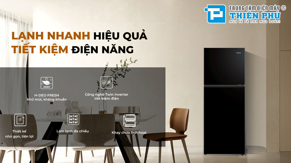 Tủ Lạnh Aqua Inverter 189 Lít AQR-225FA(LB) Thiết Kế Hiện Đại, Tiết Kiệm Điện