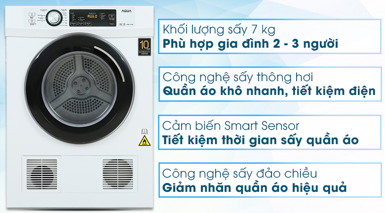Máy sấy quần áo Aqua 7kg AQH-V700FW hiện đại thông minh đem lại nhiều lợi ích cho gia đình bạn