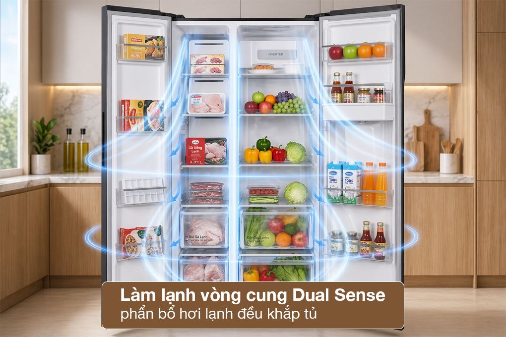 Nên mua tủ lạnh Hitachi 2 cánh HRSN9713ESMGWVN cho phòng bếp