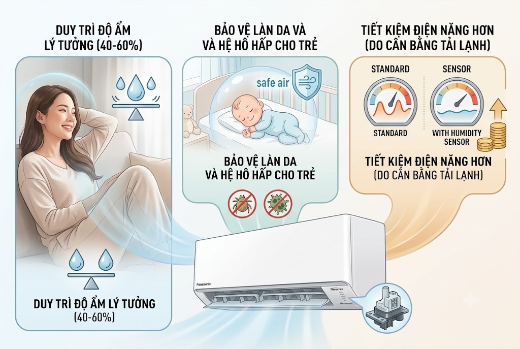 Những lợi ích từ công nghệ cân bằng ẩm Humidity Sensor trên điều hòa Panasonic CS-RU18CKH-8D