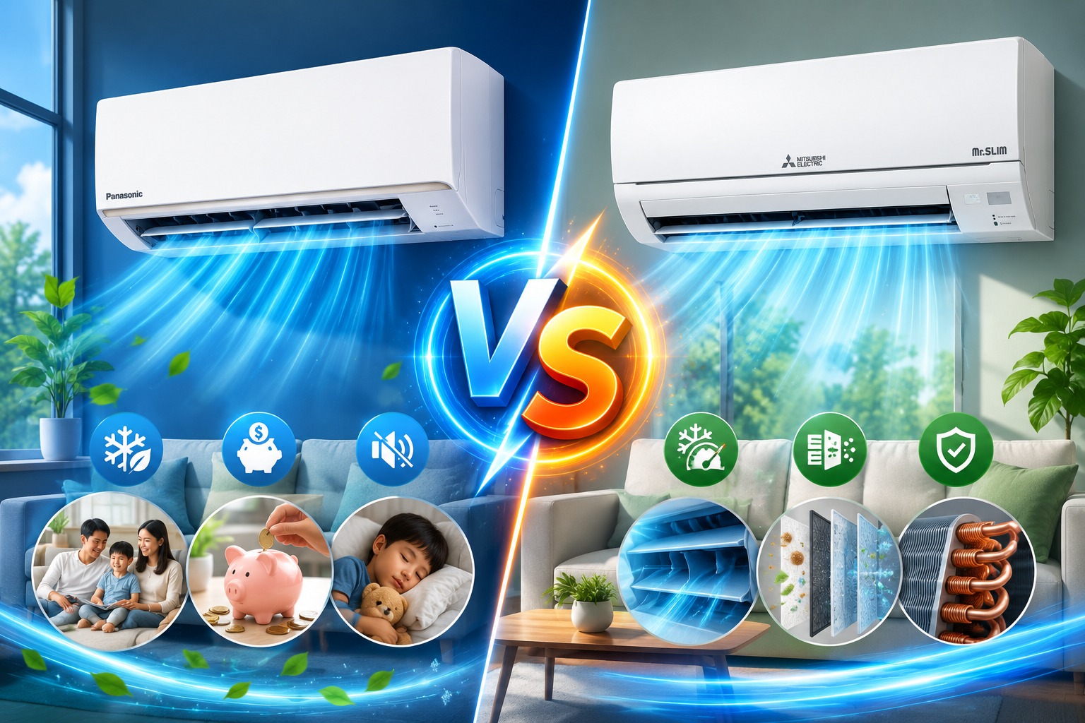 Mua điều hòa cơ nên chọn điều hòa Panasonic CS-N12AKH-8 hay Mitsubishi Electric MS-JS35VF?