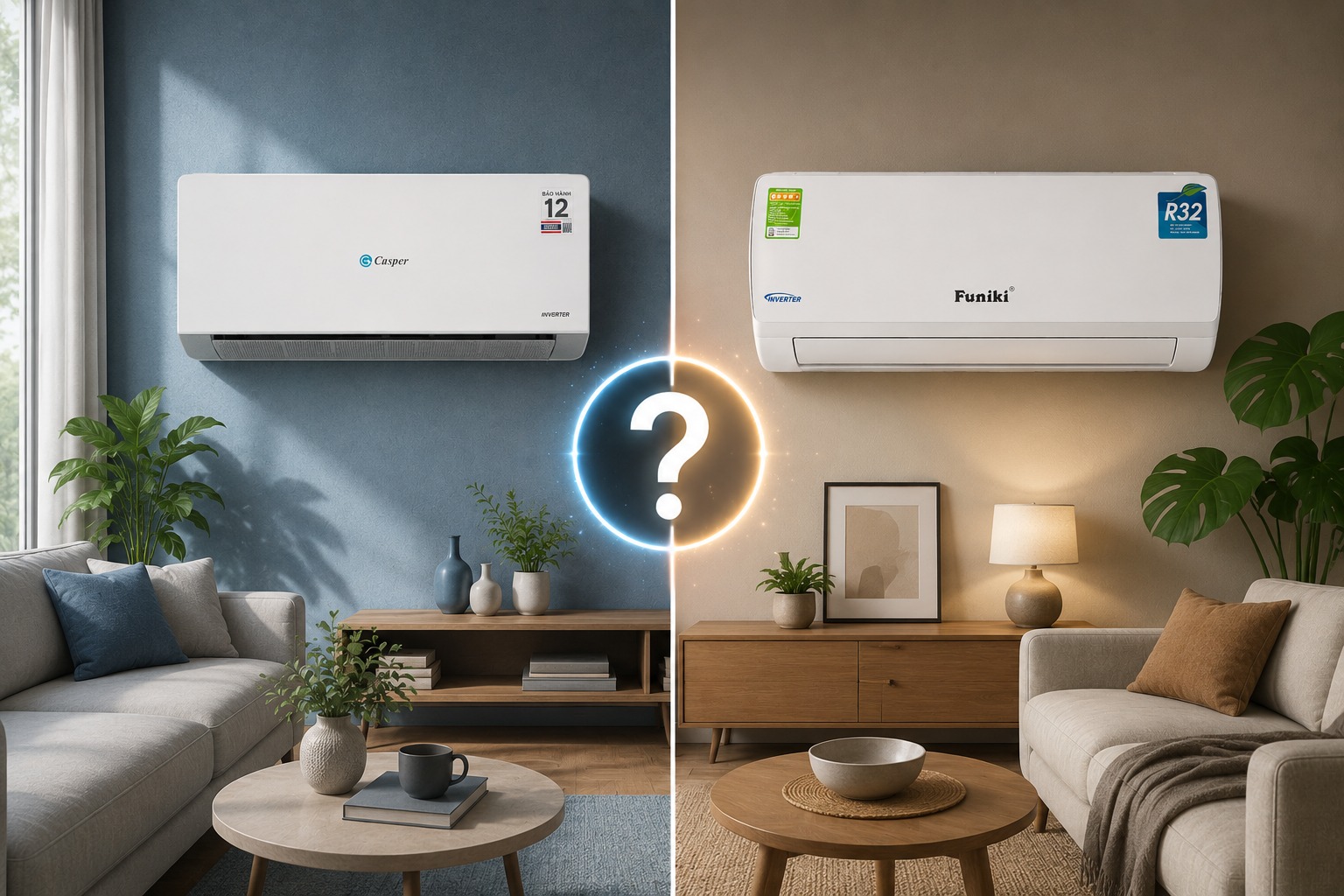 Cùng tầm giá 6 triệu, nên chọn mua điều hòa Casper QC-12IU36A hay Funiki HIC12TMU