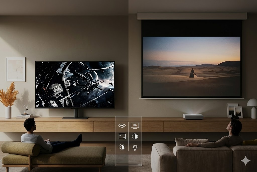 So sánh tivi Sony 98 inch K-98XR50 vs máy chiếu, đâu là lựa chọn xem phim gia đình tốt nhất?