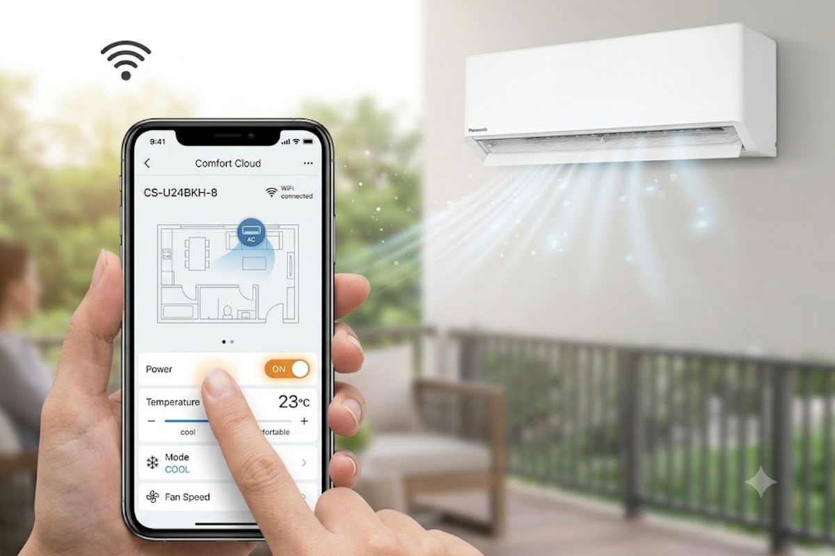 Ở ngoài đường vẫn bật được điều hòa, trải nghiệm tiện ích Wifi trên điều hòa Panasonic CS-U24BKH-8