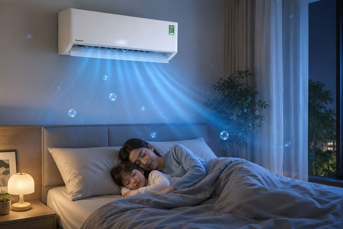 Hết lo khô da, nghẹt mũi khi ngủ nhờ cảm biến độ ẩm trên điều hòa Panasonic CS-U9BKH-8