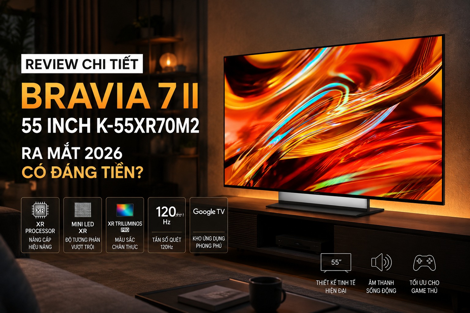 Review chi tiết tivi Sony Bravia 7 II 55 inch K-55XR70M2 ra mắt 2026 có đáng tiền?