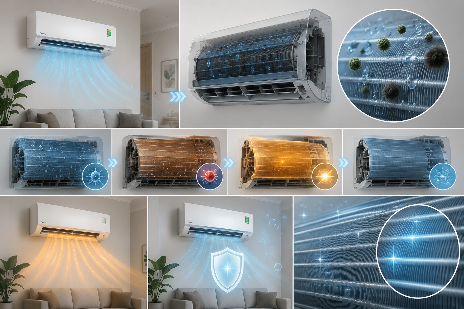 Cơ chế khử ẩm chống mốc Mold Proof trên điều hòa Daikin FTKB50ZVMV hoạt động ra sao?