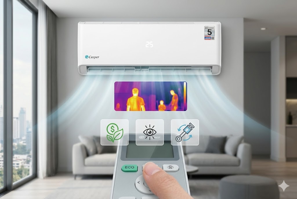 Máy cơ vẫn tiết kiệm điện? Mẹo dùng cảm biến Eco trên điều hòa Casper 12000btu SC-12FB36A