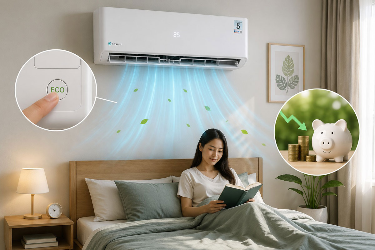 Máy cơ vẫn tiết kiệm điện? Mẹo dùng cảm biến Eco trên điều hòa Casper 12000btu SC-12FB36A
