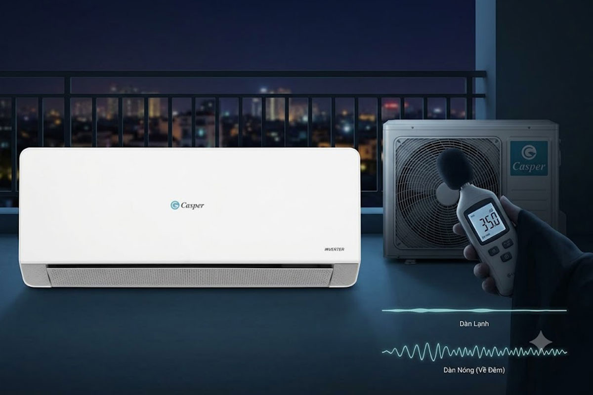 Điều hòa Casper QC-12IU36A chạy có ồn không? Đánh giá độ ồn dàn nóng khi về đêm