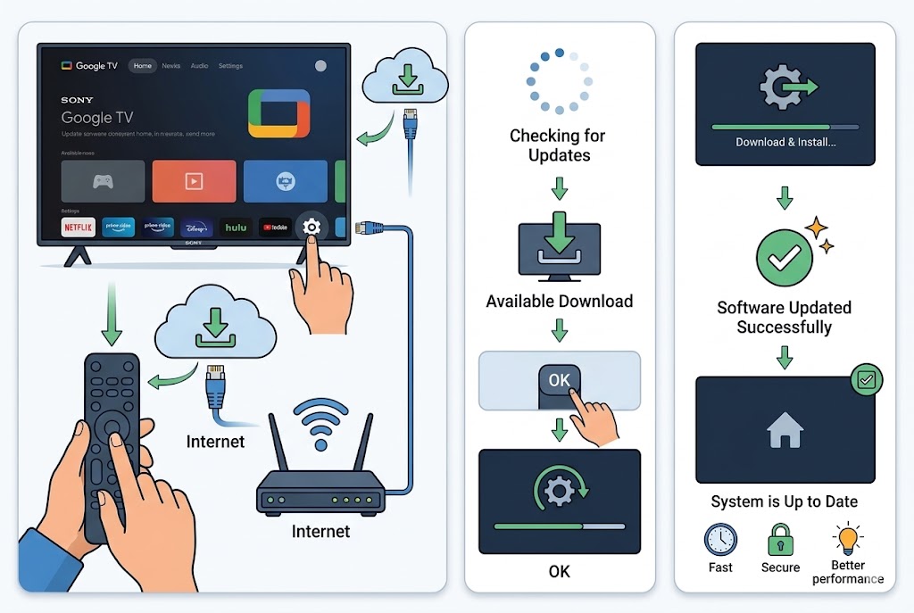 Cách cập nhật phần mềm Firmware mới nhất cho tivi Sony chạy Google TV