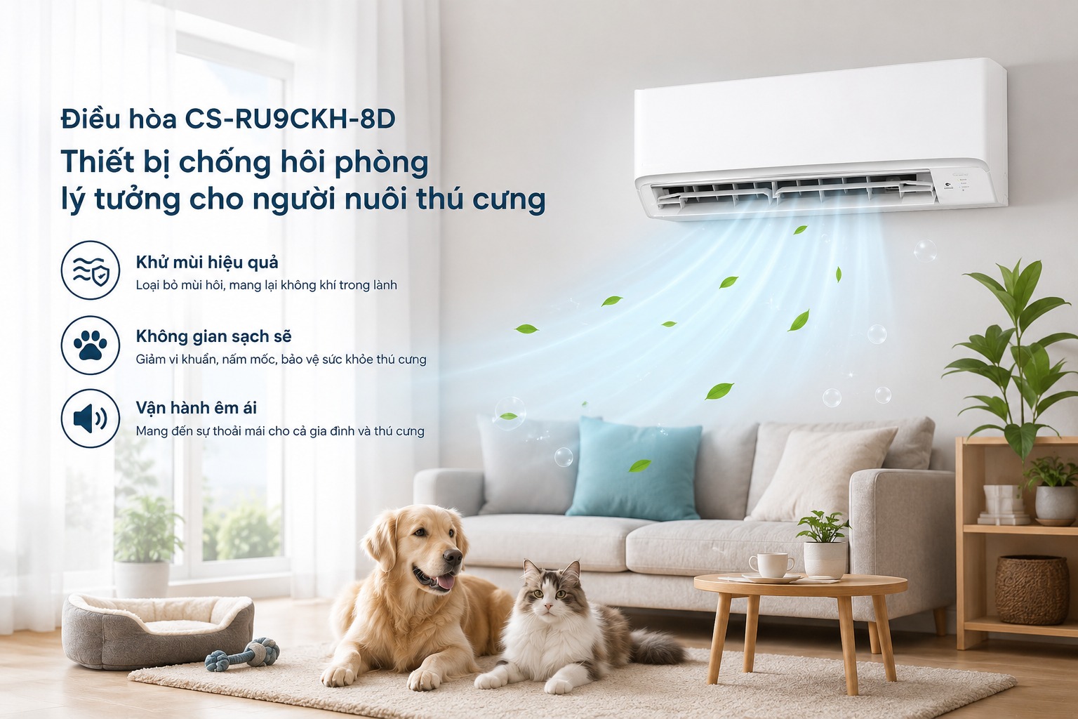 Điều hòa Panasonic CS-RU9CKH-8D, thiết bị chống hôi phòng cho người nuôi thú cưng