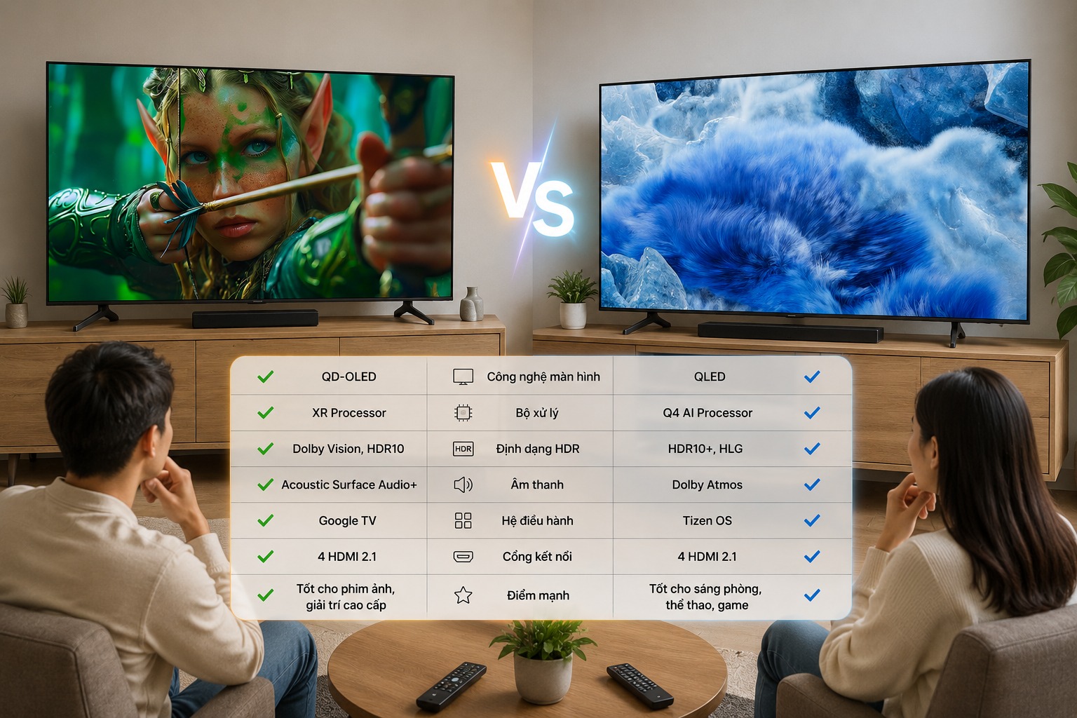 Cùng phân khúc tivi tầm trung, nên mua tivi Sony K-65S20M2 hay Samsung QA65Q8FA?