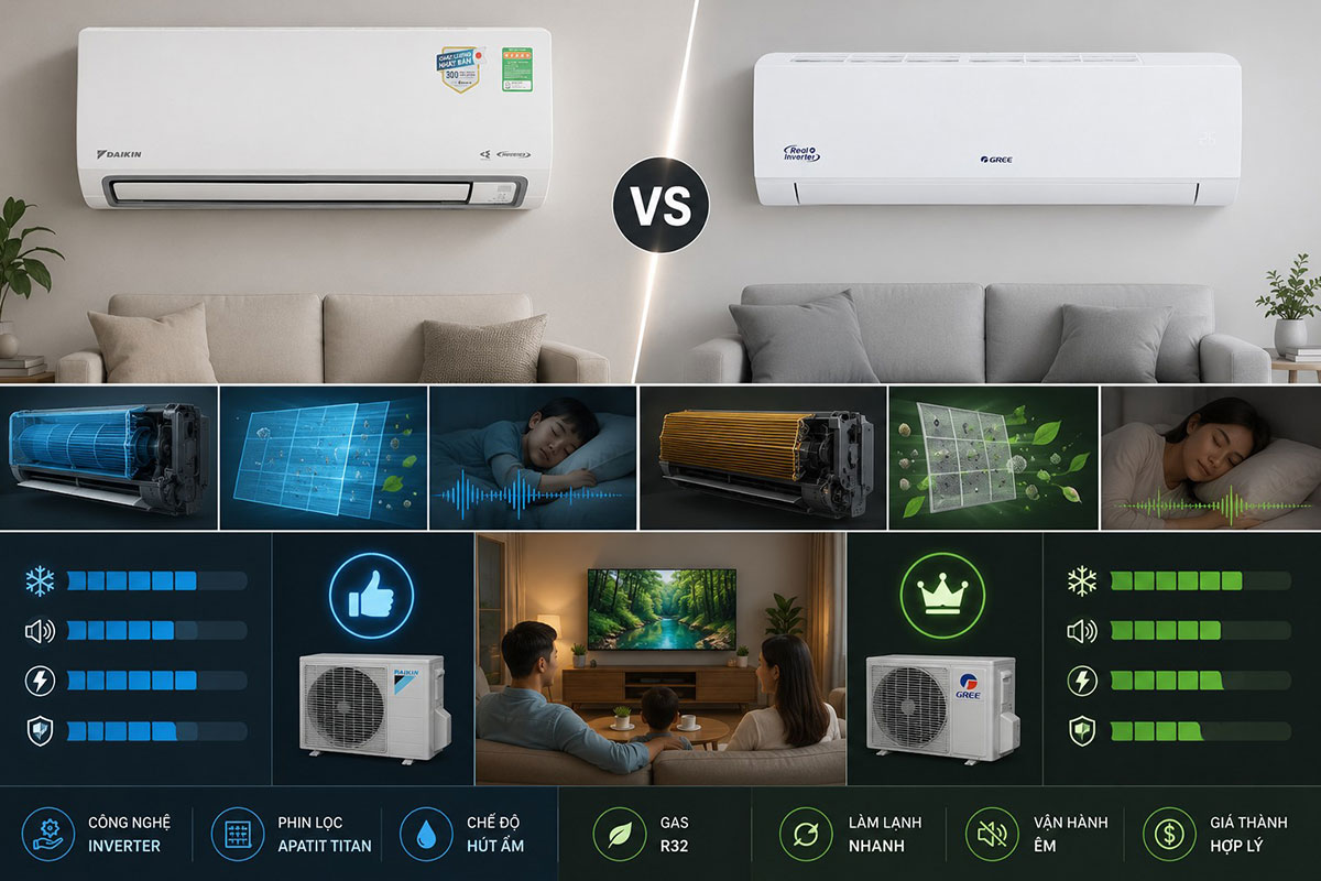So sánh điều hòa Daikin FTKF50ZVMV và Gree BD18CI, nên đầu tư loại nào?