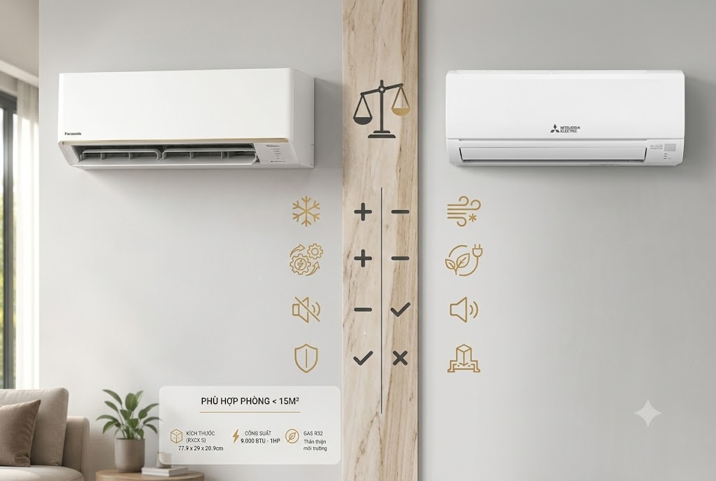 So sánh điều hòa Panasonic CS-RU9CKH-8D và Mitsubishi MSY-JA25VF, máy nào tốt hơn?