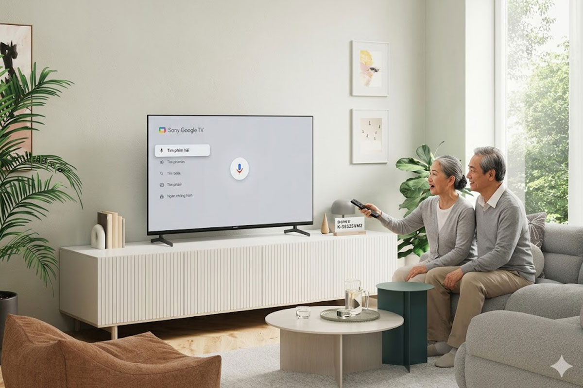 Mua tivi cho bố mẹ già, tivi Sony K-55S25VM2 là lựa chọn số 1 với tính năng tìm kiếm bằng giọng nói