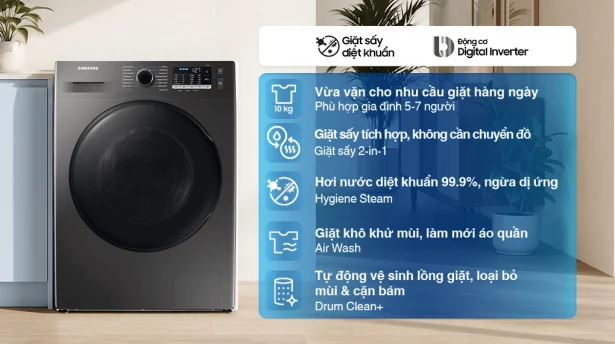 Máy giặt sấy Samsung giá rẻ WD10HG4U04BBSV mới ra mắt có gì đặc biệt 