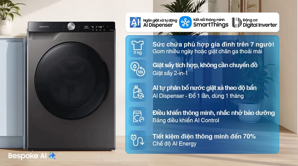 Bỏ 10 triệu mua máy giặt sấy Samsung 11kg WD11T734DBX/SV liệu có xứng đáng