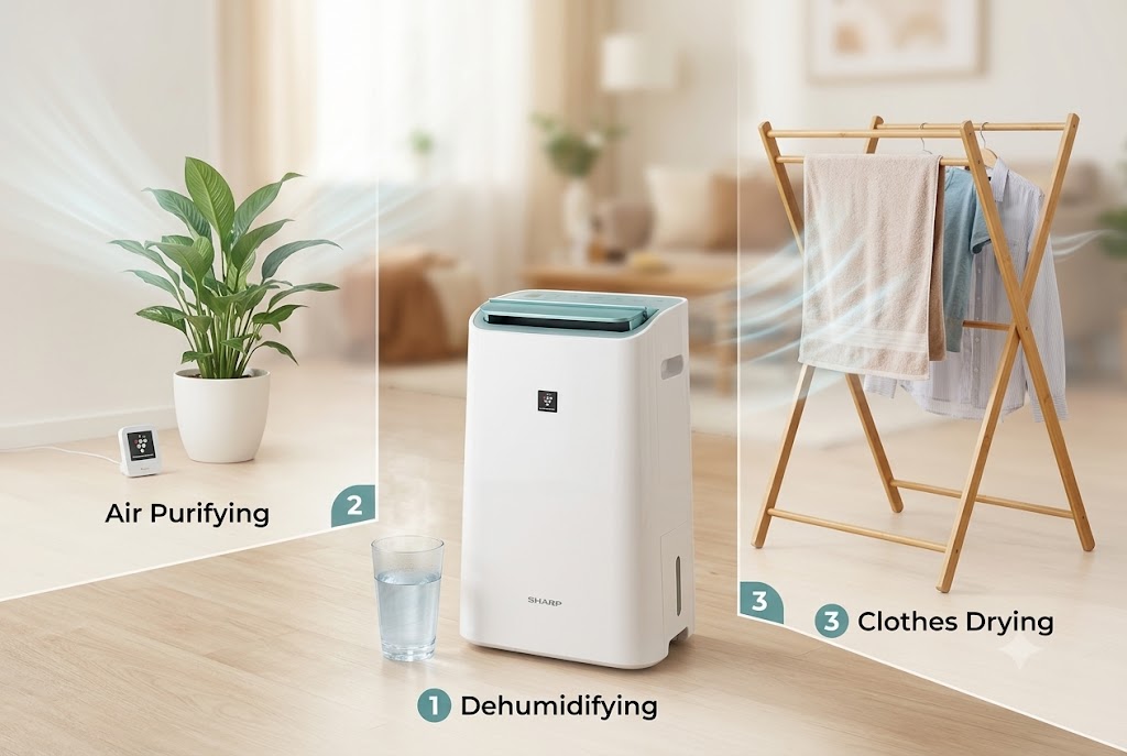 Mua 1 mà dùng được tới 3 chức năng với máy hút ẩm Sharp DW-E16FA-W