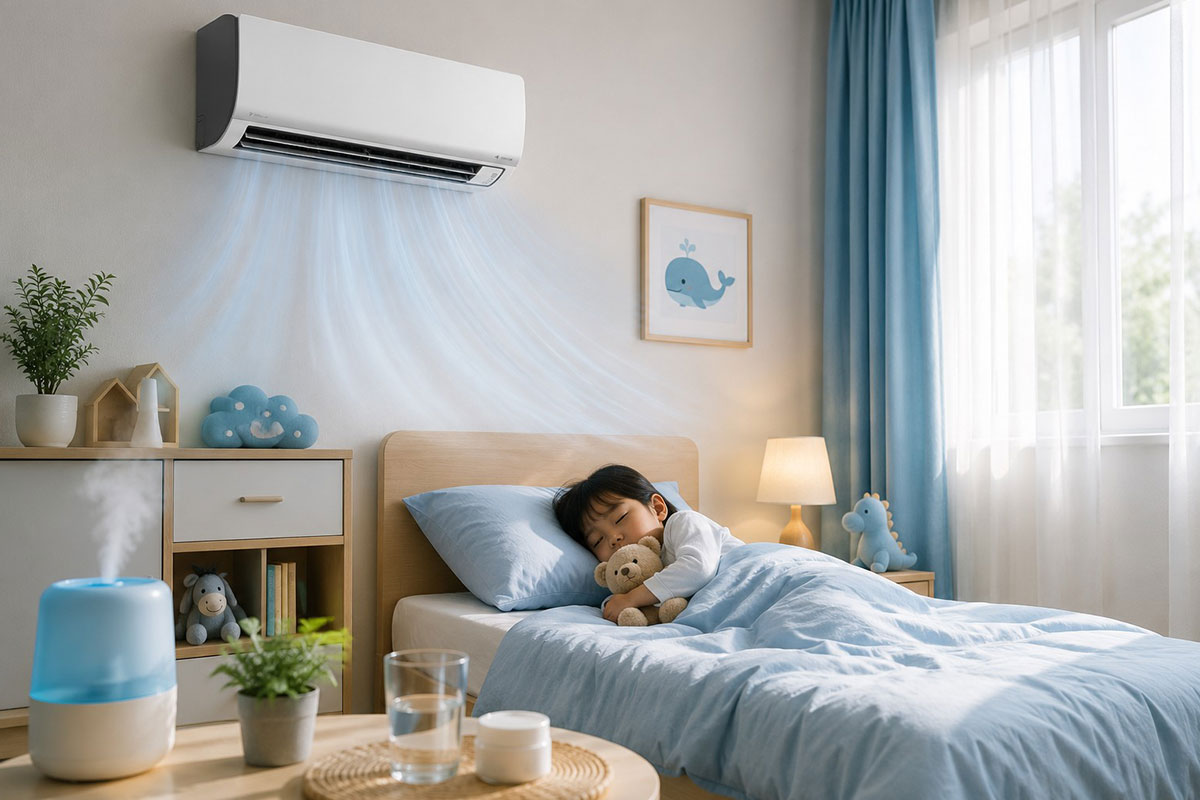 Điều hòa Daikin FTKF25ZVMV, giải pháp chống khô da và nghẹt mũi cho trẻ nhỏ khi nằm điều hòa