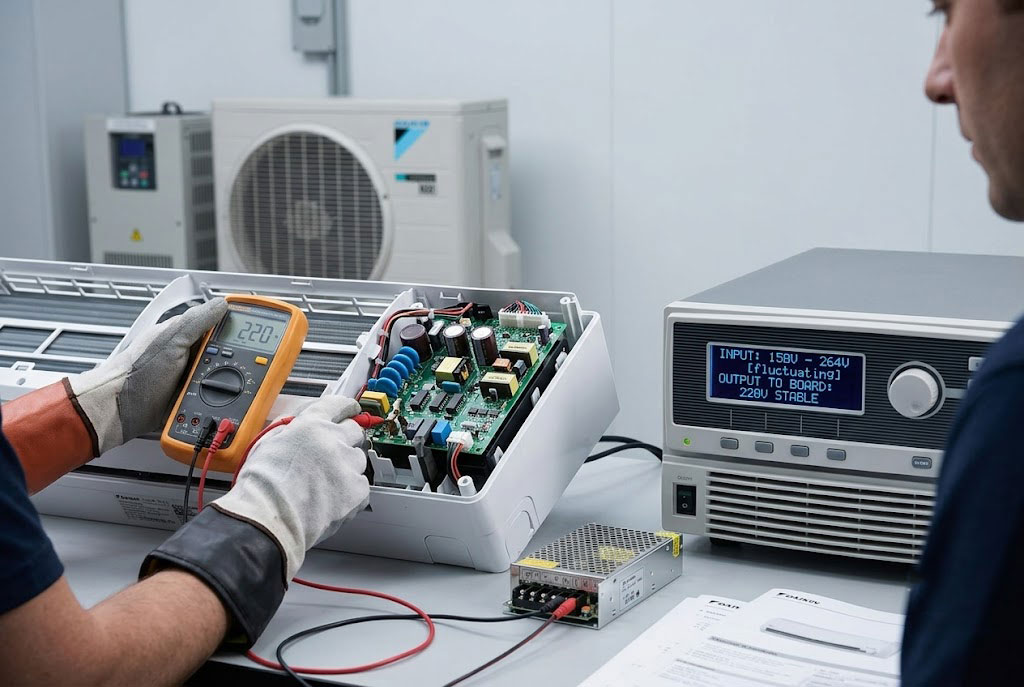 Thực tế công nghệ bảo vệ bo mạch khi thay đổi điện áp trên điều hòa Daikin FTKM60AVMV
