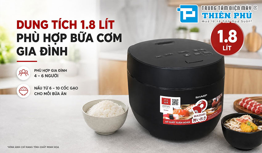 Nồi Cơm Điện Cao Tần Áp Suất Tuần Hoàn Sharp KS-TW181V-B 1.8 Lít